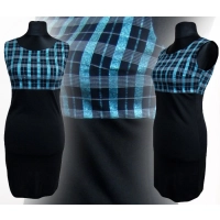 Sukienka mała czarna z błyszczącą turkusową kratką